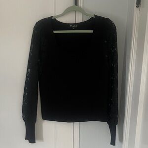 MARBLE Black Blouse with Lace Detail